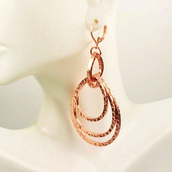 Wendy Williams Copper Earrings Hammered Teardrops Dangles NWOT Perfect Cond M422 - Picture 5 of 7